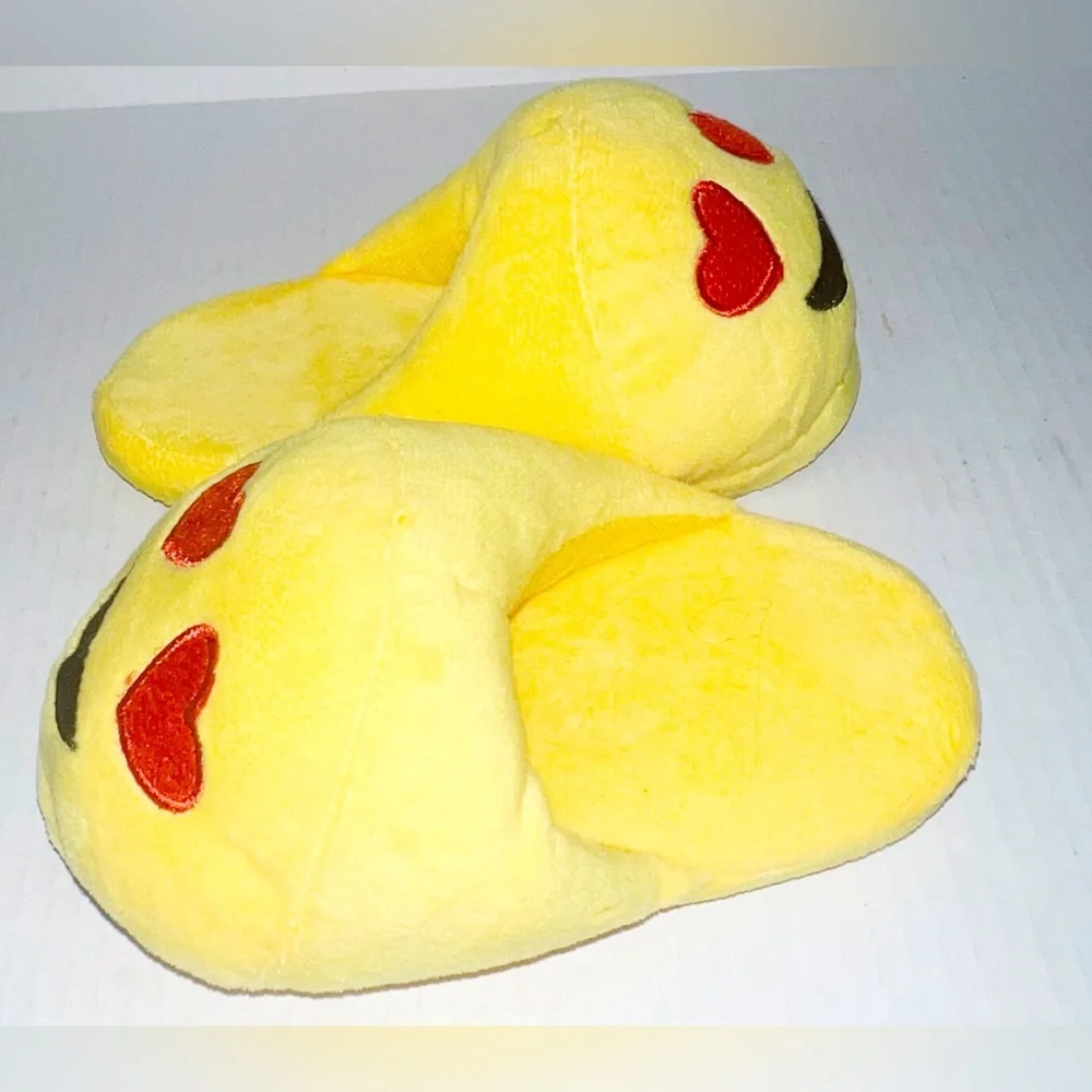 Emoji Emoticon Slip On Stuffed Emoji Plush Slippers Yellow